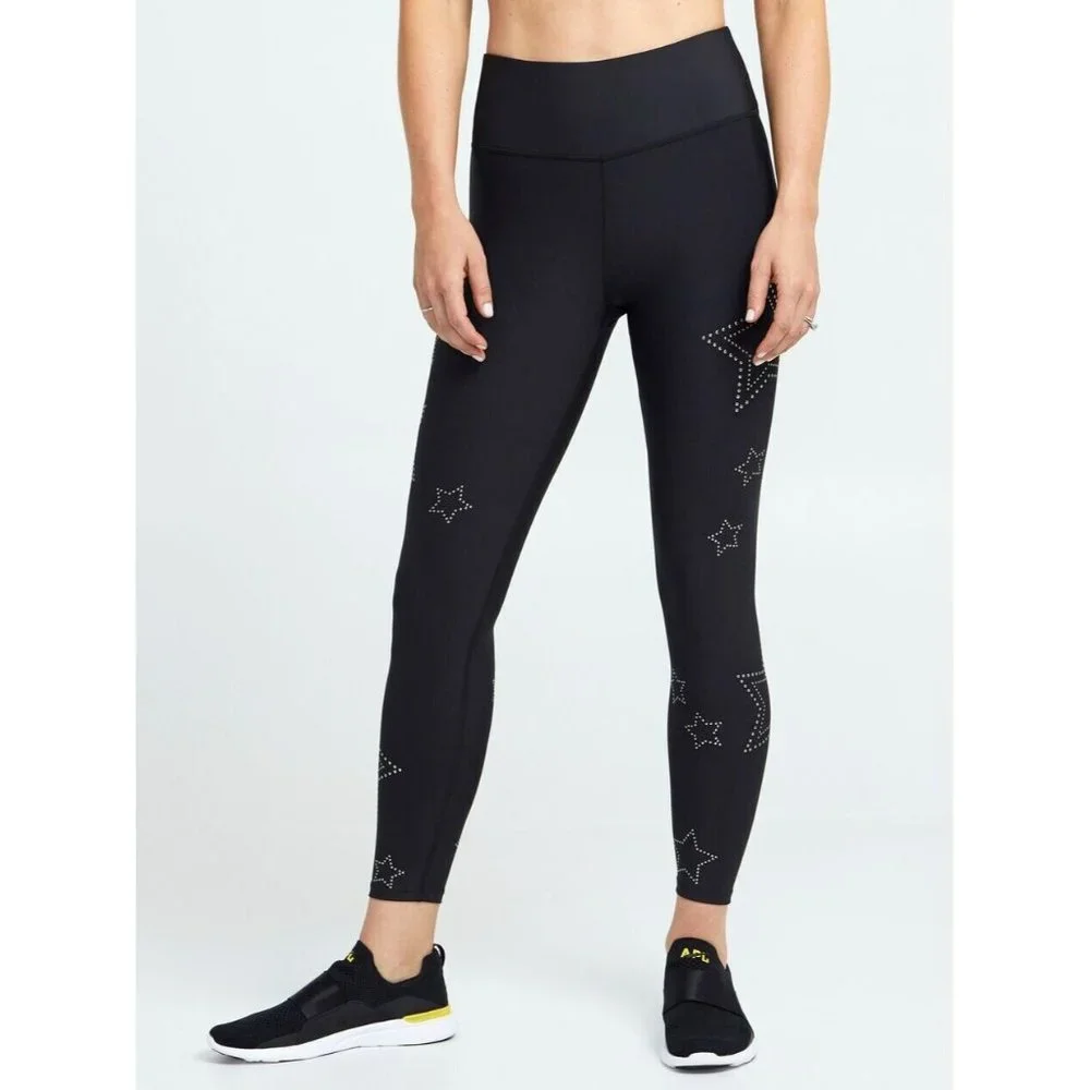 NEW SOUL by SOULCYCLE SOUL Black‎ Star Studded Leggings 7/8 Length  sz.XS